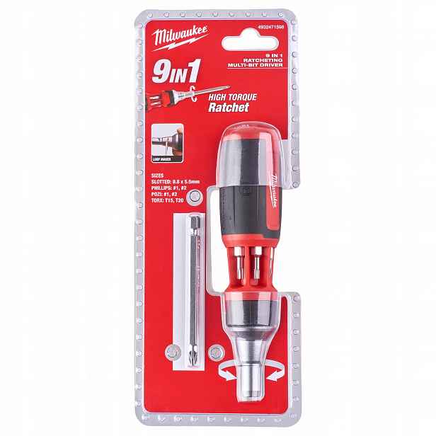 Šroubovák multi 9v1 s ráčnou a bity Ph, Pz, Tx, plochý Milwaukee