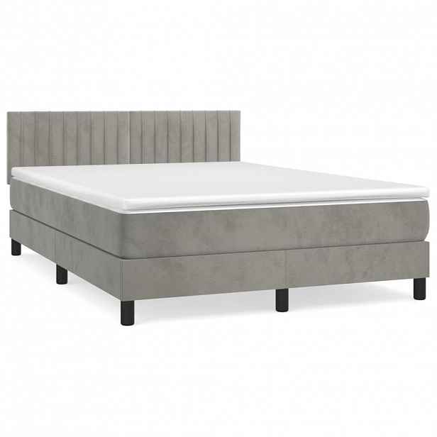 vidaXL Box spring postel s matrací světle šedá 140x200 cm samet