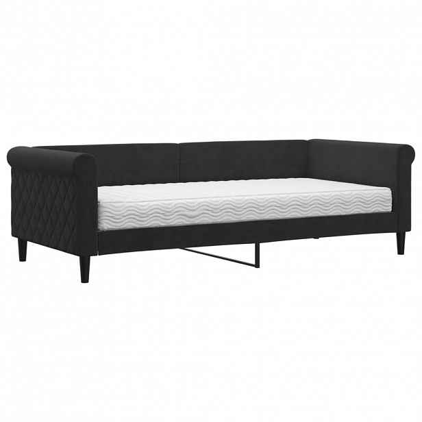 vidaXL Válenda s matrací černá 90 x 200 cm samet