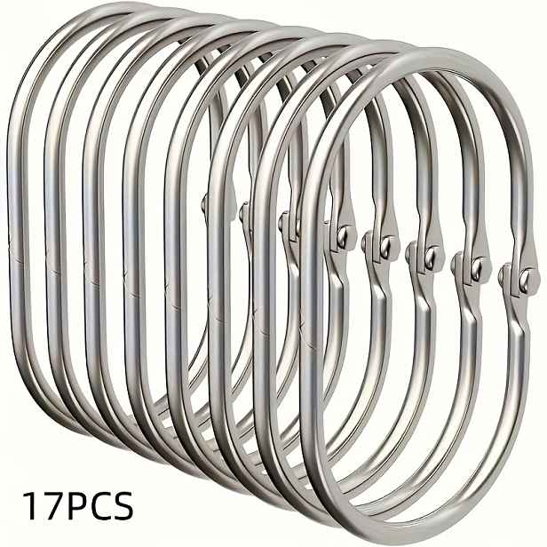 TEMU 17 ks Moderní litinové kovové kroužky na sprchový závěs, hladce klouzající oválné karabiny, snadné klouzání, nerezavějící odolný železný držák