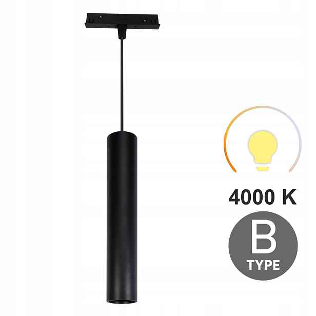 Závěsná Led lampa Tuba Černá 10W 4000K Typ B Smart Track 48VDC