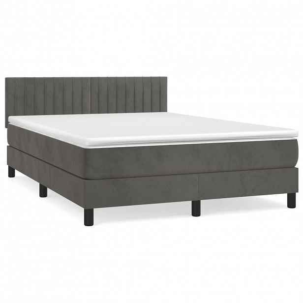 vidaXL Box spring postel s matrací tmavě šedá 140x200 cm samet