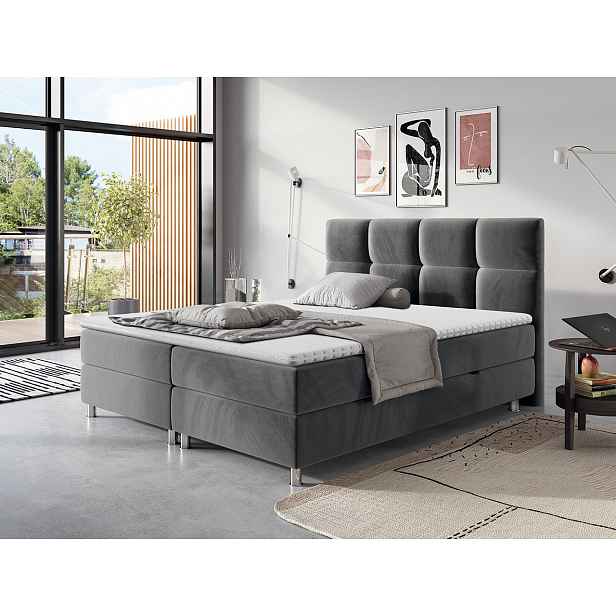 Moderní box spring postel Angela 180x200, šedá HELCEL
