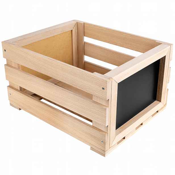 Dřevěná krabička s tabulí krabička, velká krabička, vinylové desky, hračky