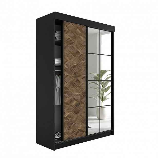 Kier Furniture POSUVNÁ ŠATNÍ SKŘÍŇ LAMARO 167x205x59cm - Černá & Art Deco