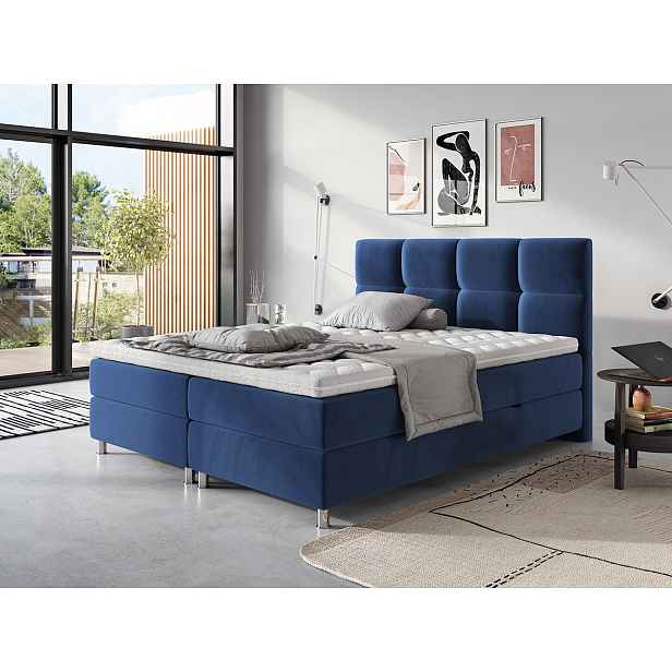 Moderní box spring postel Angela 180x200, modrá HELCEL