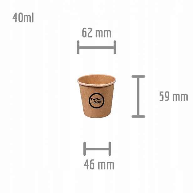 Papírové kelímky 40 ml hnědé s personalizovaným potiskem – bez plastů