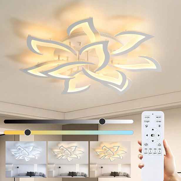 Stropní Led lampa lustr bílý moderní do obývacího pokoje s dálkovým ovládáním 84W