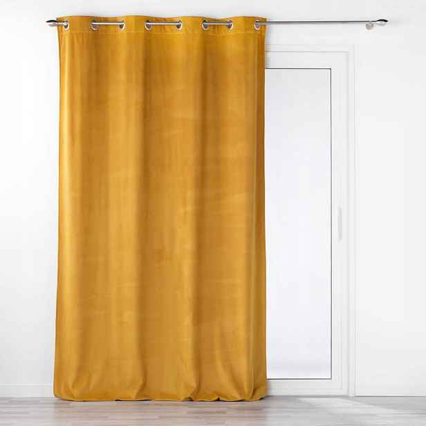 Závěs Žlutá Velurová Elegantní Na Kolečkách 140 X 260 CM Velouriane