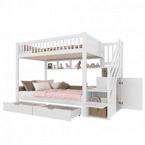 OKWISH PATROVÁ postel 90/200 cm bílá se zásuvkou a šatní skříní