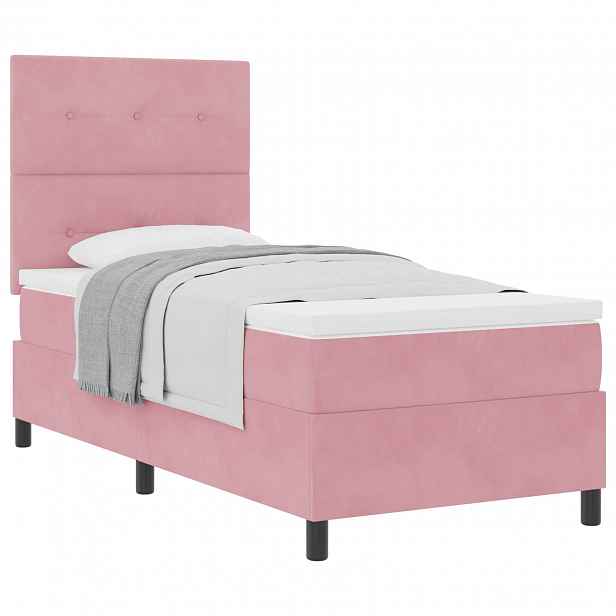 vidaXL Postel s boxspringem s čelo Růžová 90 x 190 cm samet