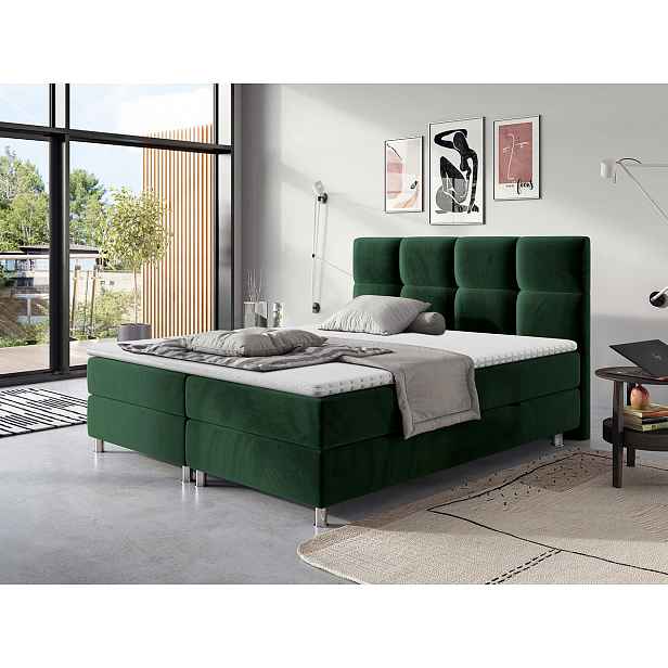 Moderní box spring postel Angela 180x200, zelená HELCEL