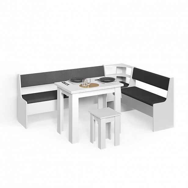 Livinity® ROHOVÁ LAVICE Tiberio Bílá 210 x 150 cm se stolkem