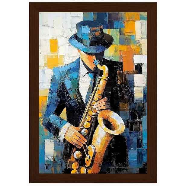 Plakát Rámeček Dřevo Kubismus Olej Portrét Hudebník Jazz Saxofon 40x60