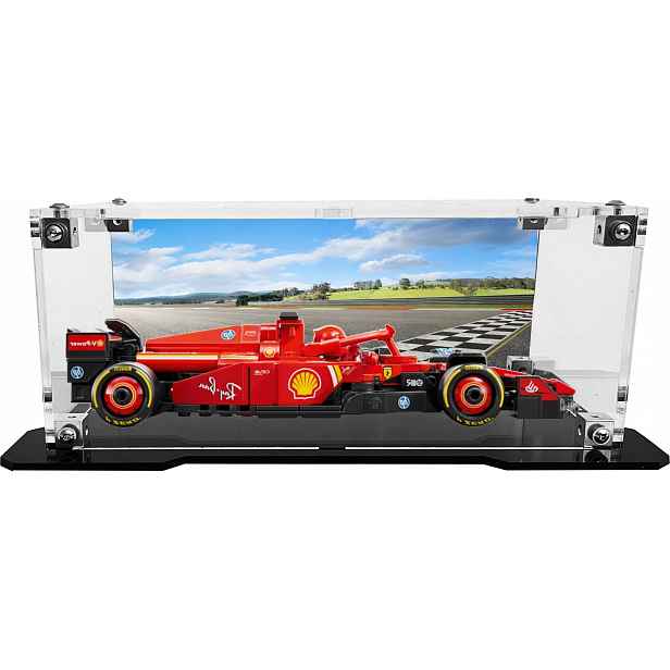 Vitrína s černou základnou a pozadím pro sadu Lego 77242 Formule F1 Ferrari