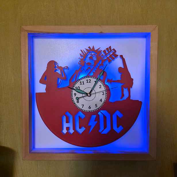 Ac/dc Nástěnné hodiny v rámu 35x35 cm Led Rgb Vinylová deska bez kabelů Barva