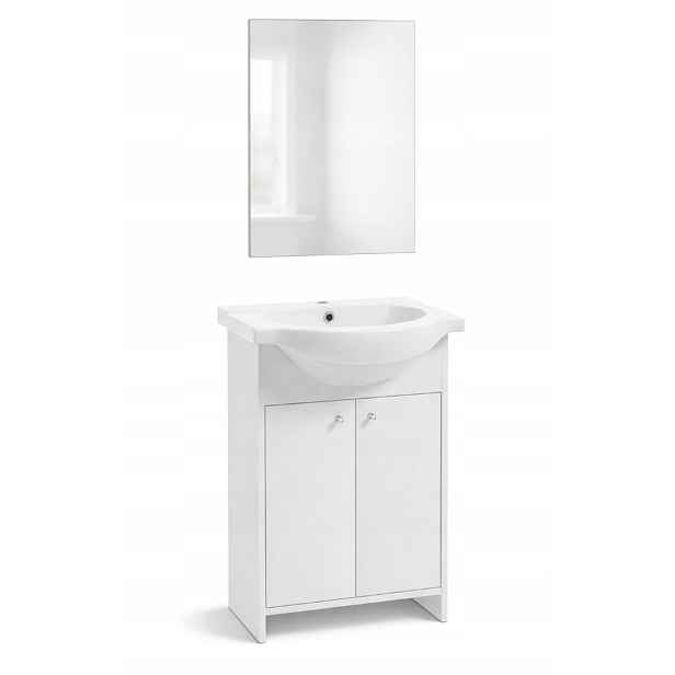 Koupelnová skříňka s umyvadlem a zrcadlem 85x65 cm stojící bílá Praktická