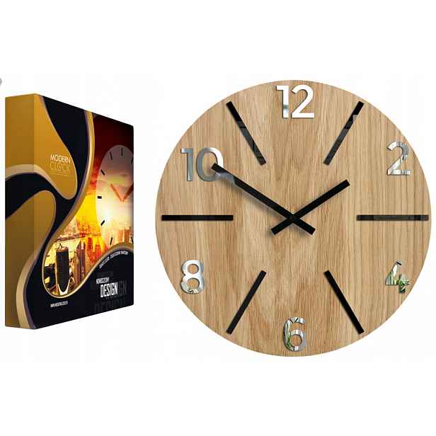 Nástěnné hodiny Dřevěné Dubové Akrylové Aksel Wood Mirror Kulatý Tiché