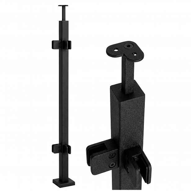 Rohový sloupek 110 cm Sklo 4 Držáky 40x40 Černá Struktura Loft