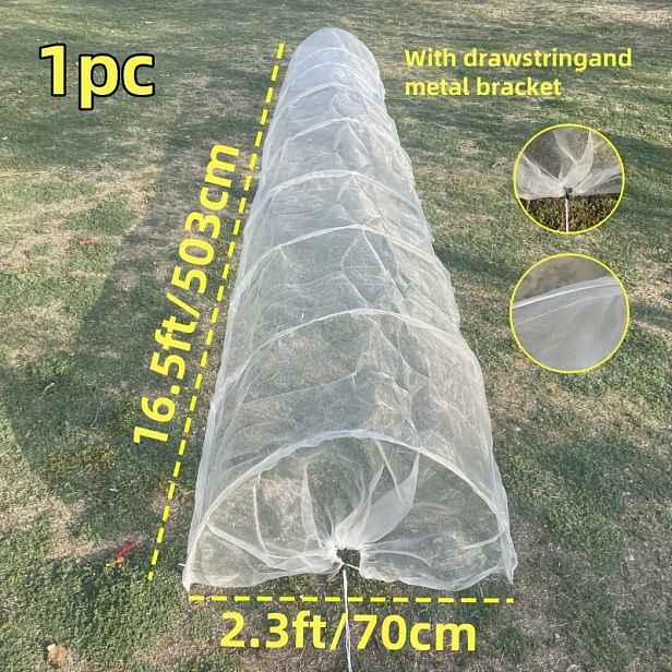 TEMU Skládací ochrana rostlin 16.5Ft*2.3Ft, zahradní tunel, bílá, se síťí proti hmyzu a kovovým obloukovým rámem pro ochranu ovoce a zeleniny, PE