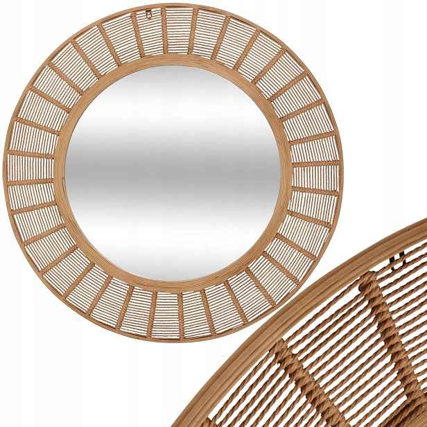 Zrcadlo Nástěnné 91 cm Bambusový Ažurový rám do obývacího pokoje ložnice Ozdobné boho
