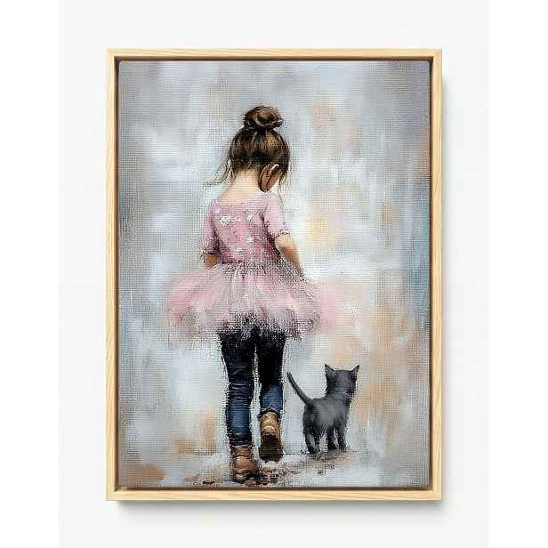 Obraz Rám Americký Box Dívka Růžová Princezna Kočka Procházka 60x80