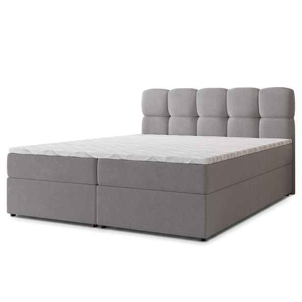MASSENO AMERICKÁ POSTEL MERU, 200x200 cm s matrací a úložným prostorem, H2+H3, šedá