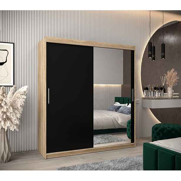 Šatní skříň Abi T2 Barva korpusu: Dub Sonoma, Rozměry: 180 cm, Dveře: Černá