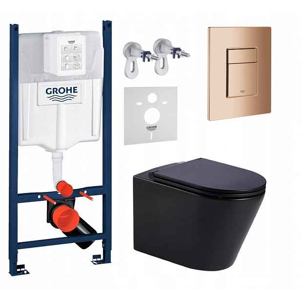 Wc sada Grohe s mísou Jess černá a tlačítkem měď lesk Fresh