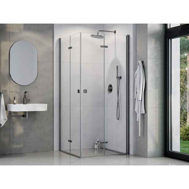 BESCO Čtvercový sprchový kout EXO-H GRAFIT — Barva rámu - Grafit, Rozměr A - 90, Rozměr B - 90, Výplň - Čiré bezpečnostní sklo - 6 mm