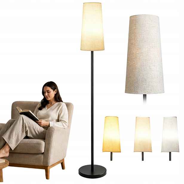 Lněná Stojací Lampa S Paticí E27, Max. 9 W, Stojací Lampa 170 CM