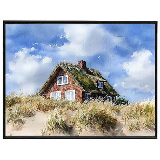 Plakát Rámeček Hliníkový Dům Střecha Pláž Duny Dánsko Klid 80x60
