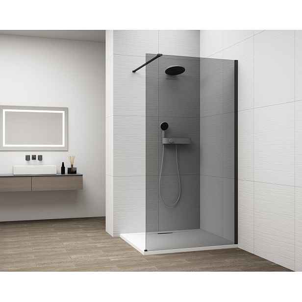 Polysan ESCA BLACK MATT jednodílná sprchová zástěna k instalaci ke stěně, kouřové sklo, 1500 mm