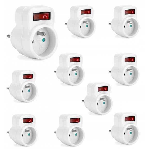 Rozbočka Síťový Jednoduchý S Vypínačem 3500W Bílý Sada 10 Kusů