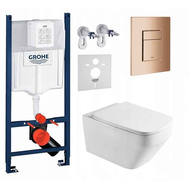 Sada Wc Rám Grohe s mísou Wc Naron a tlačítkem měď lesk Fresh