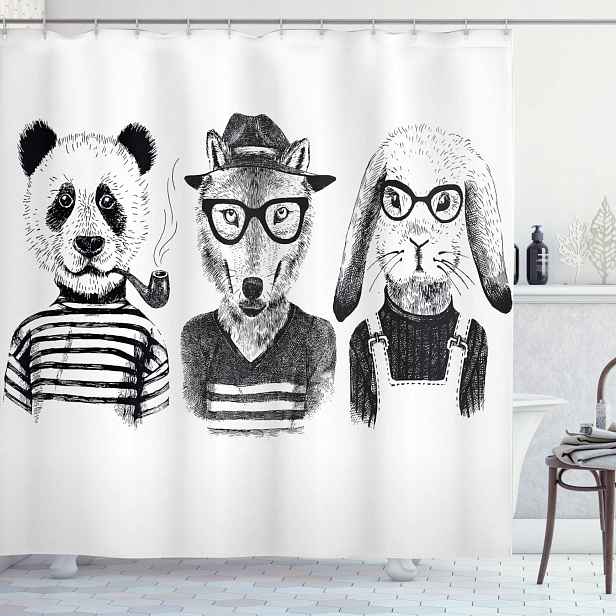ABAKUHAUS,Závěs, Hipster Panda Bear Cigar Fox and Rabbit