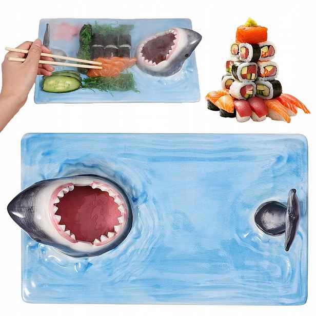 Keramický Talíř Na Suši S Žralokem A Místem Na Omáčku 33CM