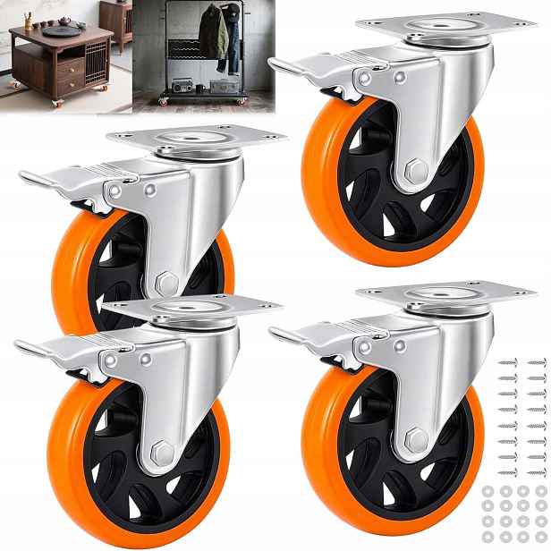 4 X Otočná Pojezdová Kolečka 100 MM S Brzdou, Transportní Kolečka Do 360 Kg