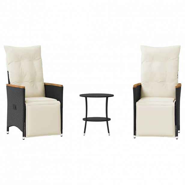 vidaXL 3dílný bistro set s poduškami černý polyratan