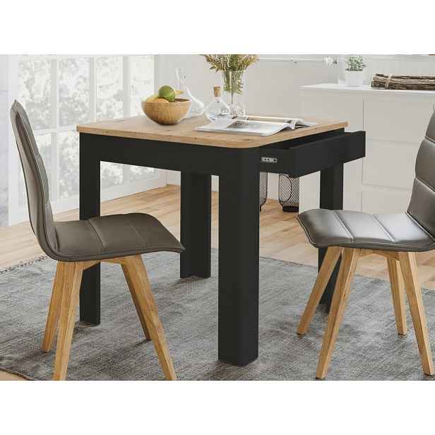 Jídelní stůl se šuplíkem Sandvika 80x80 cm, dub artisan/černý