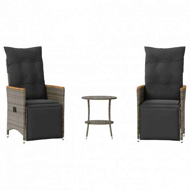vidaXL 3dílný bistro set s poduškami šedý polyratan