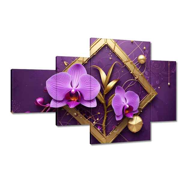 Obrazy 130x80 Fialové orchideje a zlato