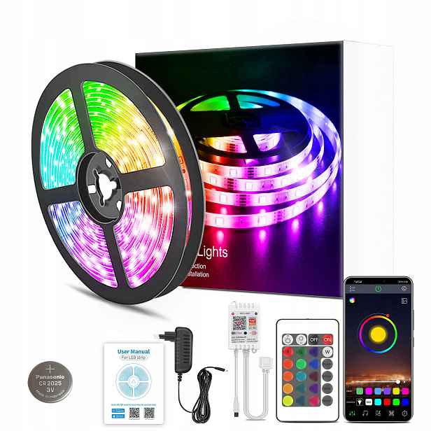 Led pásek 5M Rgb 5050 WiFi Dálkový Ovladač Aplikace Tuya Hudba Set 12V 30led/m
