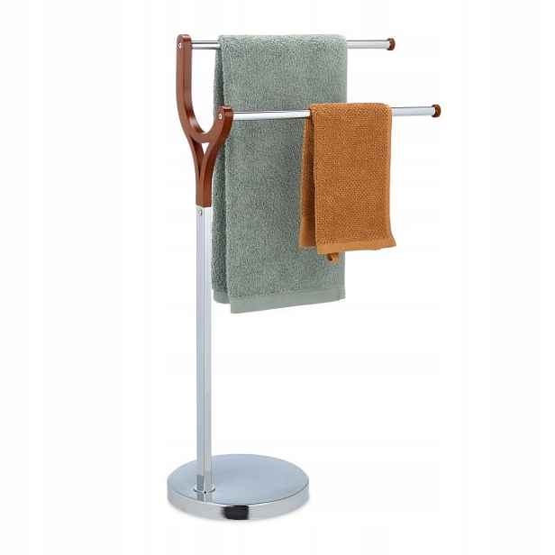 Stojanový věšák na ručníky 2 tyče ocel Mdf volně stojící 81 cm