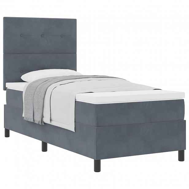 vidaXL Postel s boxspringem s čelo Tmavě šedá 100 x 200 cm samet