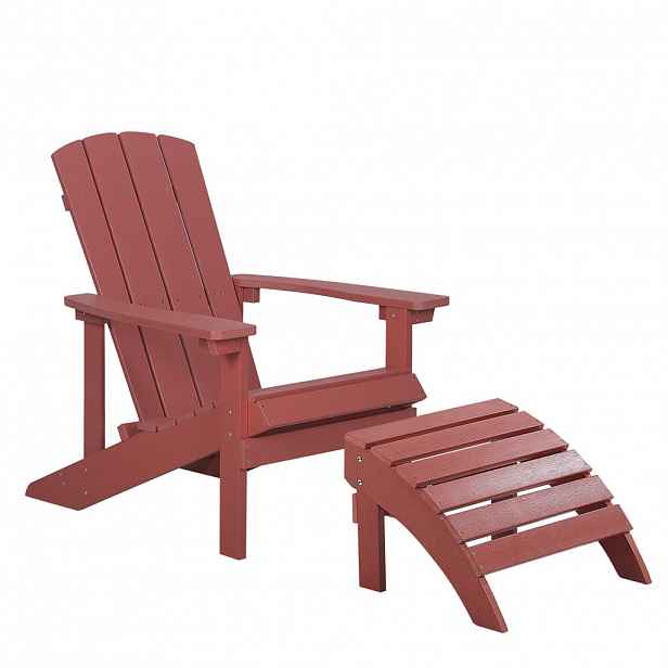 Beliani ZAHRADNÍ ŽIDLE s podnožkou Umělé dřevo červená Adirondack