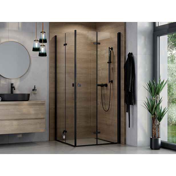 BESCO Čtvercový sprchový kout EXO-H BLACK — Barva rámu - Černá, Rozměr A - 90, Rozměr B - 90, Výplň - Čiré bezpečnostní sklo - 6 mm