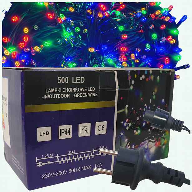 Vánoční osvětlení na stromeček 500 Led s efektem blikání, vícebarevné, venkovní i vnitřní