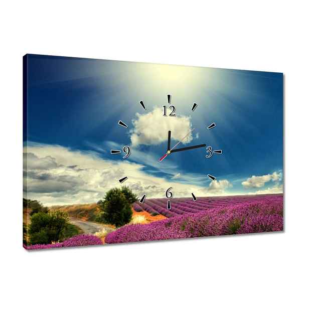 Nástěnné hodiny 60x40 Pole levandulové