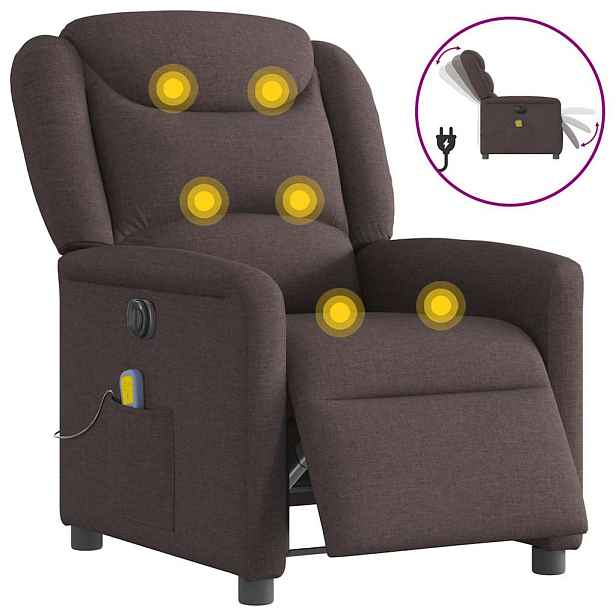 vidaXL Elektrické masážní polohovací křeslo tmavě hnědé textil